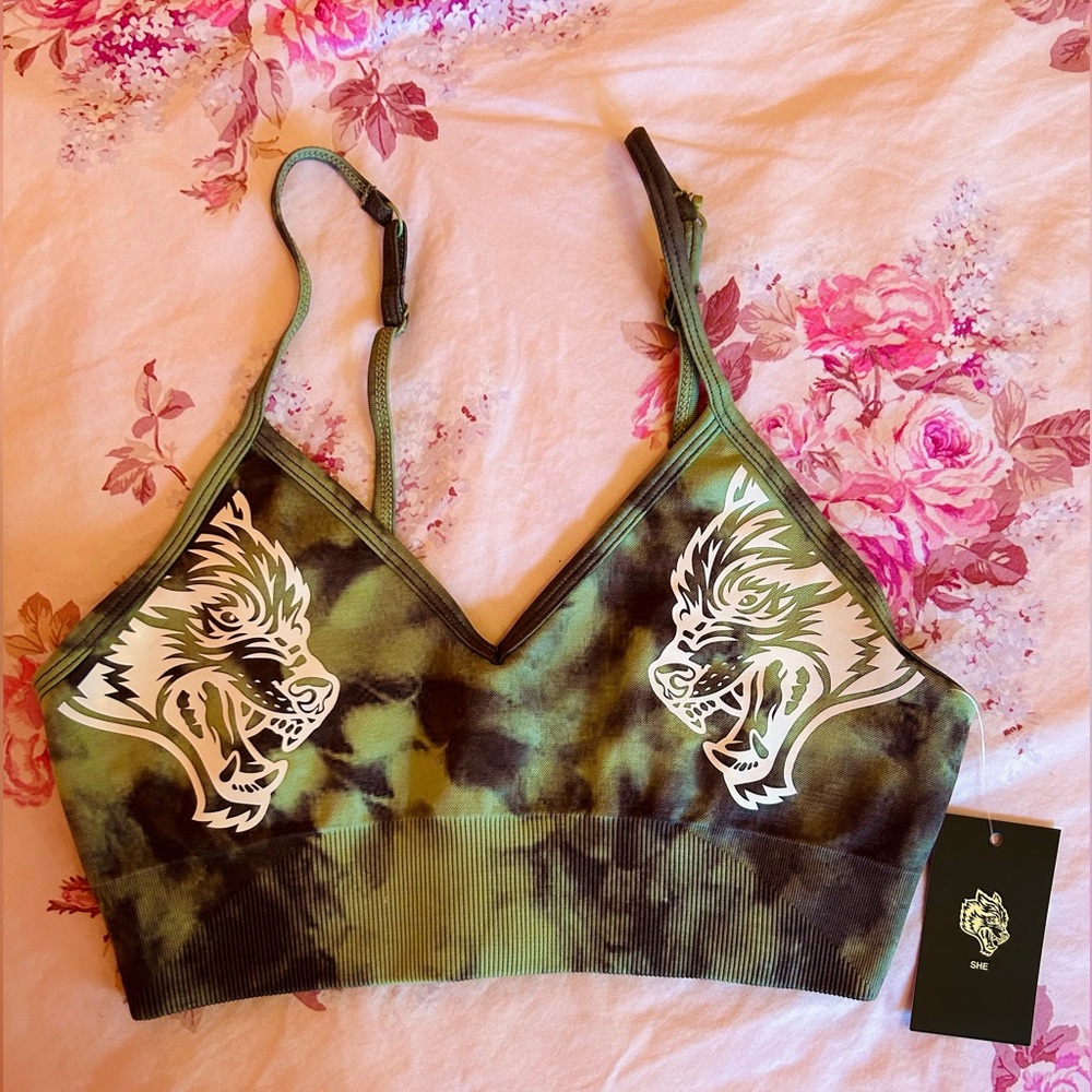 NEW NWT Darc sport everson sports bra agave marble Green tie dye she life medium